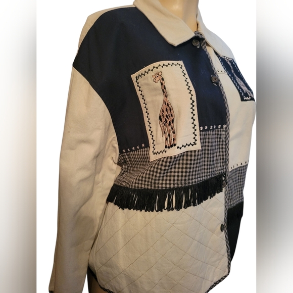 Life Style Giraffe Patchwork Jacket with Fringe Large. Safari School - Picture 3 of 5